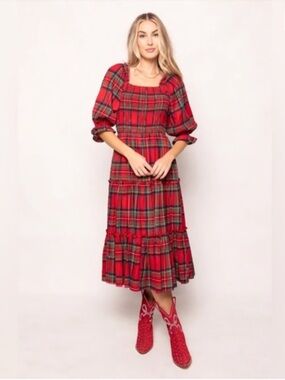 Ivy City Co Madeline Dress In Holiday Plaid.- Medium